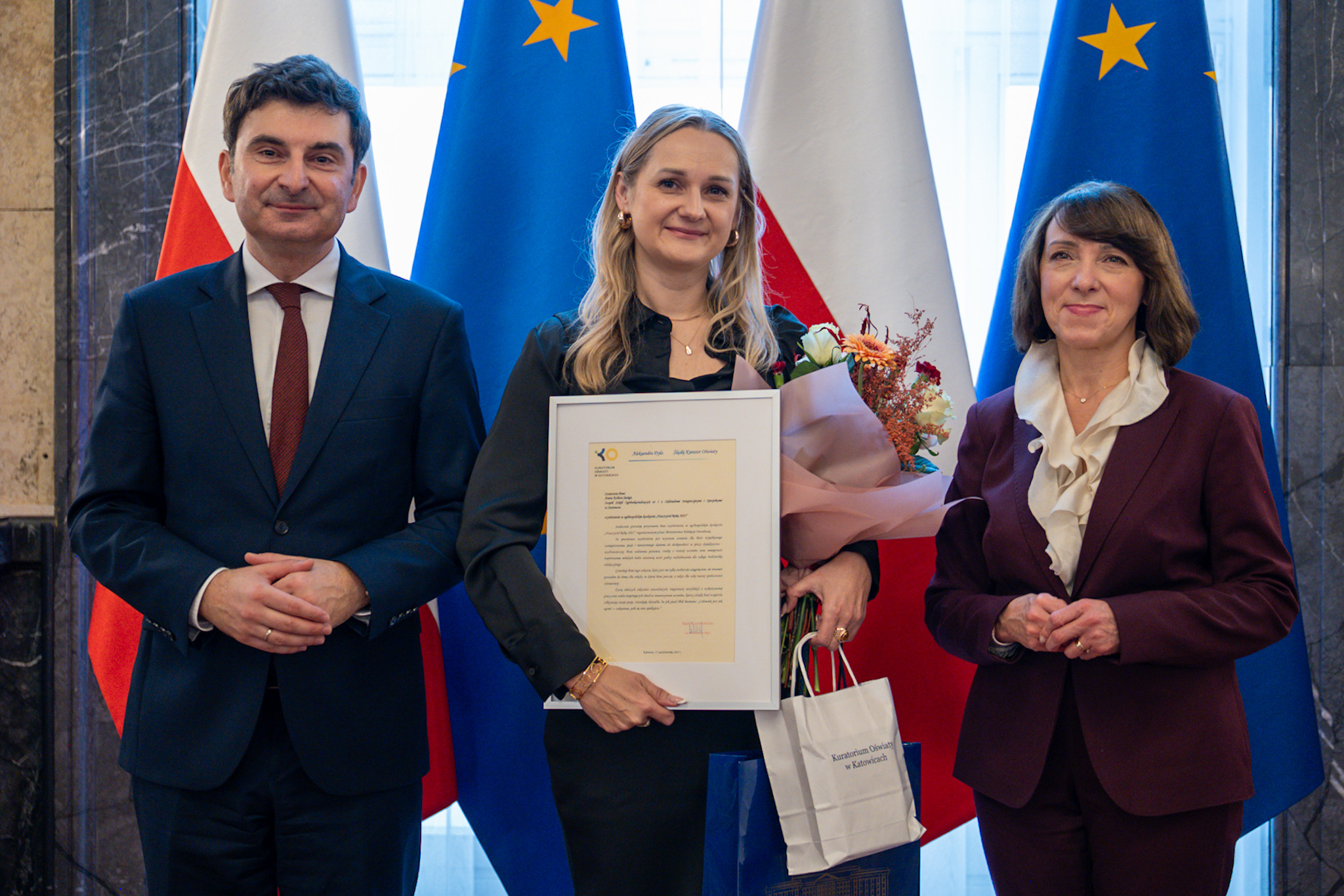 Wojewoda Śląski, wyróżniona w konkursie na Nauczyciela Roku 2025 i Śląska Kurator Oświaty.