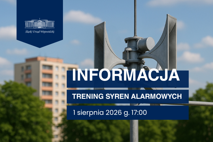 Grafika z informacją o treningu syren alarmowych.