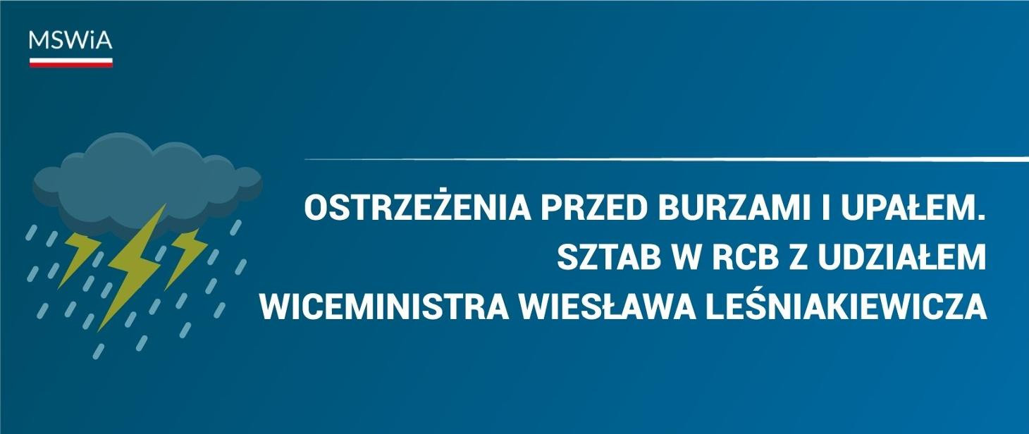 Grafika MSWiA, na grafice napis o ostrzeżeniu przed burzami i upałem