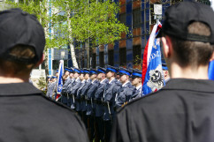 Zdjęcia z uroczystości 78. rocznicy Zbrodni Katyńskiej w Komendzie Wojewódzkiej Policji w Katowicach.