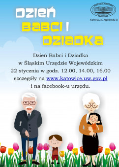 Plakat promujący wydarzenie Dzień Babci i Dziadka w Śląskim Urzędzie Wojewódzkim