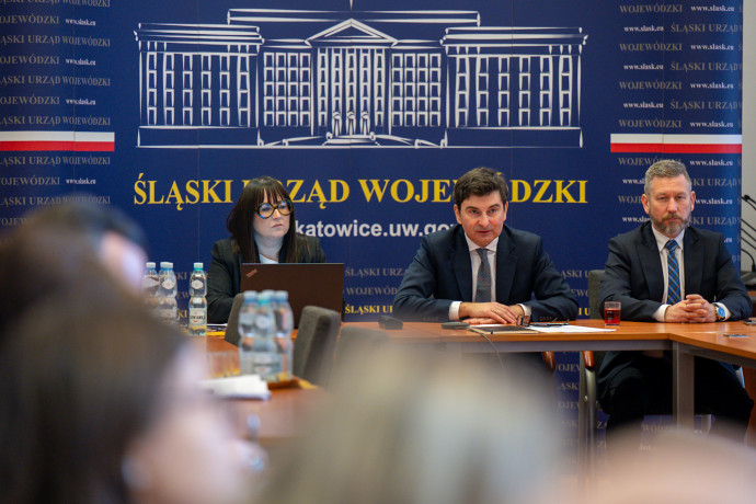 Dyrektor Generalna, Wojewoda Śląski i Pierwszy Wicewojewoda Śląski podczas spotkania online.