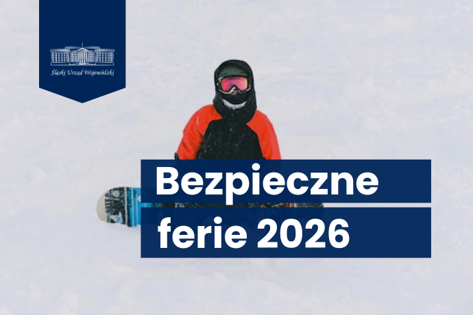 Grafika z napisem Bezpieczne ferie 2026.